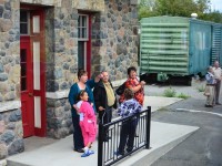 Temagami station. The last station before North Bay. Passengers wave good-bye after disembarking from the southbound Northlander (Train 698)