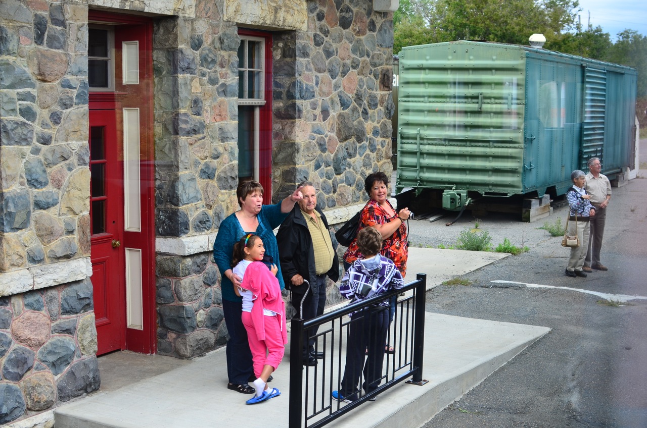 Temagami station. The last station before North Bay. Passengers wave good-bye after disembarking from the southbound Northlander (Train 698)