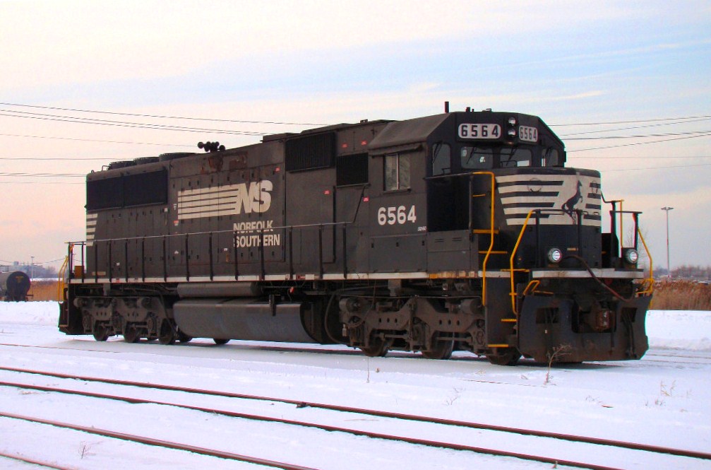 After being dropped off by CP train 242, this NS SD60 sits in Walkerville yard waiting to be returned to the U.S.