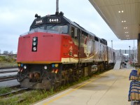 VIA 6445 leads the CFL 100th Annversary train, under the Over hang at the new Windsor Station, in Windsor, Ontario