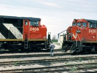 CN 231,s brakie watches the 208 pass by.