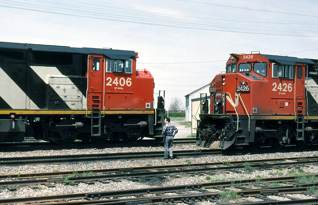 CN 231,s brakie watches the 208 pass by.