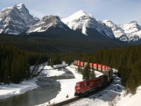 CP 8766 east sweeps through Morant's Curve on a perfect early spring morning in the Rockies. 