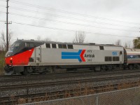 A close up look at Amtrak 156 in the Phase I heritage scheme on VIA 97.