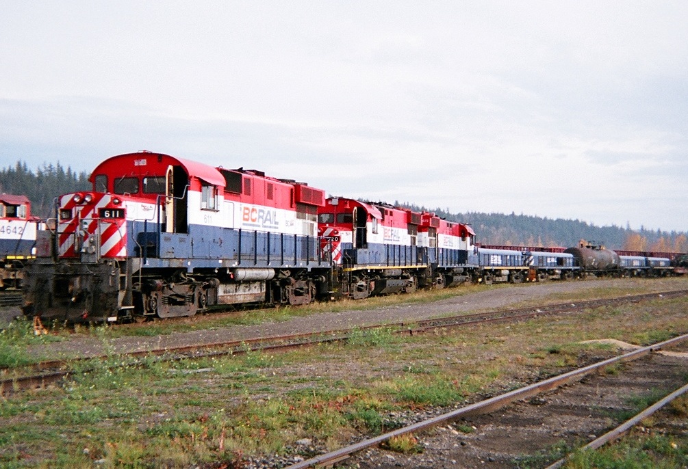 BCR 611 sits on the deadline with a number of siblings on this sunny and warm October afternoon.  Fours years into CN's ownership of the provincial railroad and there was still lots of red white and blue power around.