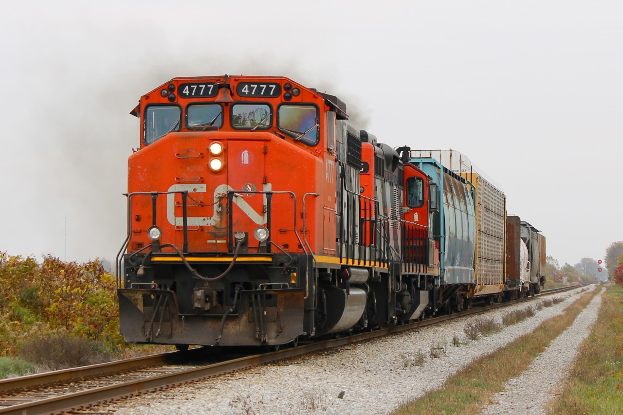 CN 439 departing Chatham Ontario, Canada with a GP40-2w leading a GP9RM.