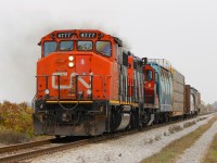 CN 439 departing Chatham Ontario, Canada with a GP40-2w leading a GP9RM.