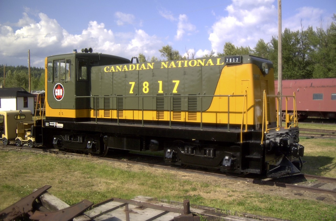 CN 7817 is freshly painted and nicely displayed in this 2003 photo at the Prince George, BC Railway & Forestry Museum.