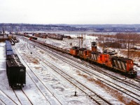 CN 725 the Nanticoke Steel Train departs Stuart Street Yard with CN 4129, CN 4121 and CN 4425 providing the power.