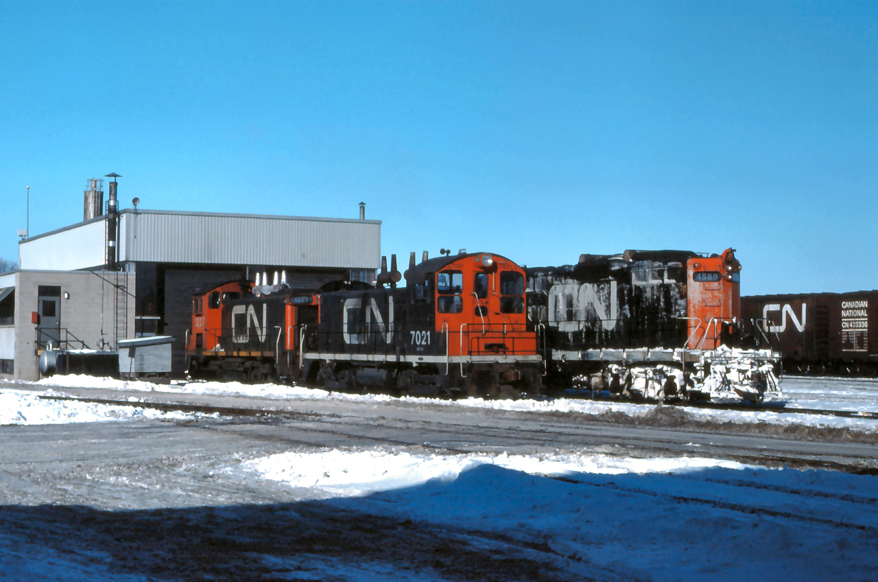 Yard power idles outside the shop in Hamilton on a frigid January morning.