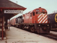   Eastbound CP 4204, C&O 3570 stopped breifly at the old Woodstock Station