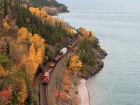 CP 9363 eases through the curves at mile 27 on the CP's Nipigon Sub with Toronto to Thunder Bay train 421.