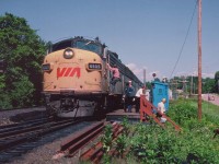 Nice sunny afternoon as VIA 6505, 6632 and 6622, the Toronto-bound section of the Canadian, train #10, stops at CN Boyne for a crew change.  CN Boyne is mile 146.1 Bala Sub., off to the right is James Bay Jct. Rd. North; and off to the left is the CP mainline. The location is at the south end of the CN-CP Shared Asset zone roughly between Parry & Sudbury. Lead unit was eventually sold to Conway Scenic of New Hampshire as their 6505, and then made its way to PAN AM Railways, where it is presently employed as PAR 1, used on the company business train.