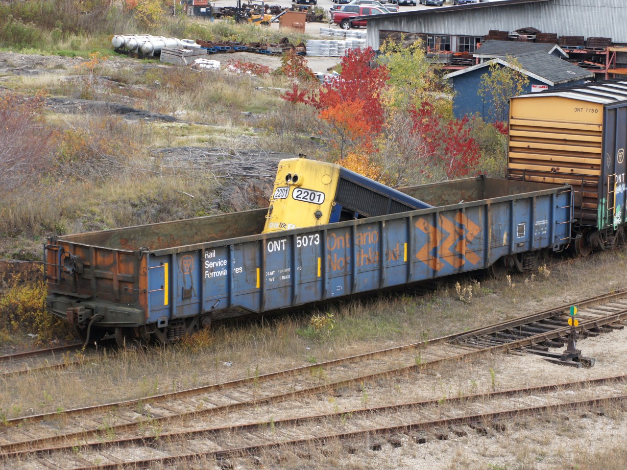 Wrecked in August 2011, 2201 lives on in the form of several cut up parts in gondolas and on flat cars at Ontario Northland's North Bay Shops.