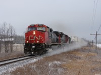 CN 106 - CN 2204 South highballs through Udney at Mile 76.6 on the Bala sub about to knock down the advance signal to Brechin East, 3rd out is SFG 1865 (ex GRYR 1865, exx OCRR 1865, exxx CP 1865, nee CP 8743), heading to Matapedia, PQ for interchange with SFG who owns several former CP/OCRR/CFMG/NBEC RS18u's. SFG is Sociètè du chemin de fer de la Gaspèsie, a neat little Quebec shortline. http://en.wikipedia.org/wiki/Soci%C3%A9t%C3%A9_de_chemin_de_fer_de_la_Gasp%C3%A9sie