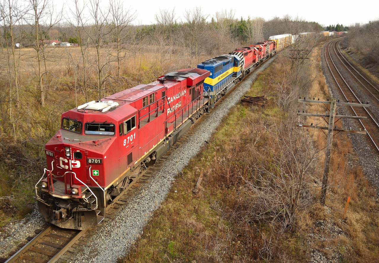 CP 241 with a beauty of a lashup, passes by the Denfield Bridge after just departing London. As soon as the engines passed under the bridge, the train came to a fast stop right at 11am and sat for a good minute to honour all veterans. It then gave a solid 10 second horn blast and started to proceed on its way again. It was a moment to remember indeed.