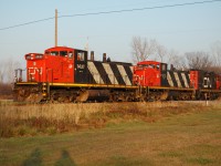 The CN Terra Industrial train has been getting quite an unusual set of power as of late in the form of two GMD1's/GP9RM, today is 1437, 1412 and 7029. 