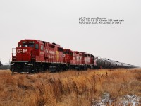 CP 3100 1521 & 3105 take 88 tankcar loads of oil from SSR Richardson siding back to Regina.  88 carloads of oil collected by SSR from Stoughton to Kronau then transferred to CP for shipment probably to the east coast.