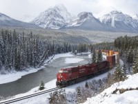 CP 9351 &  9565 with an eastward HotShot Stack at Morant's Curve, a few miles west of Lake Louise November 14, 2012