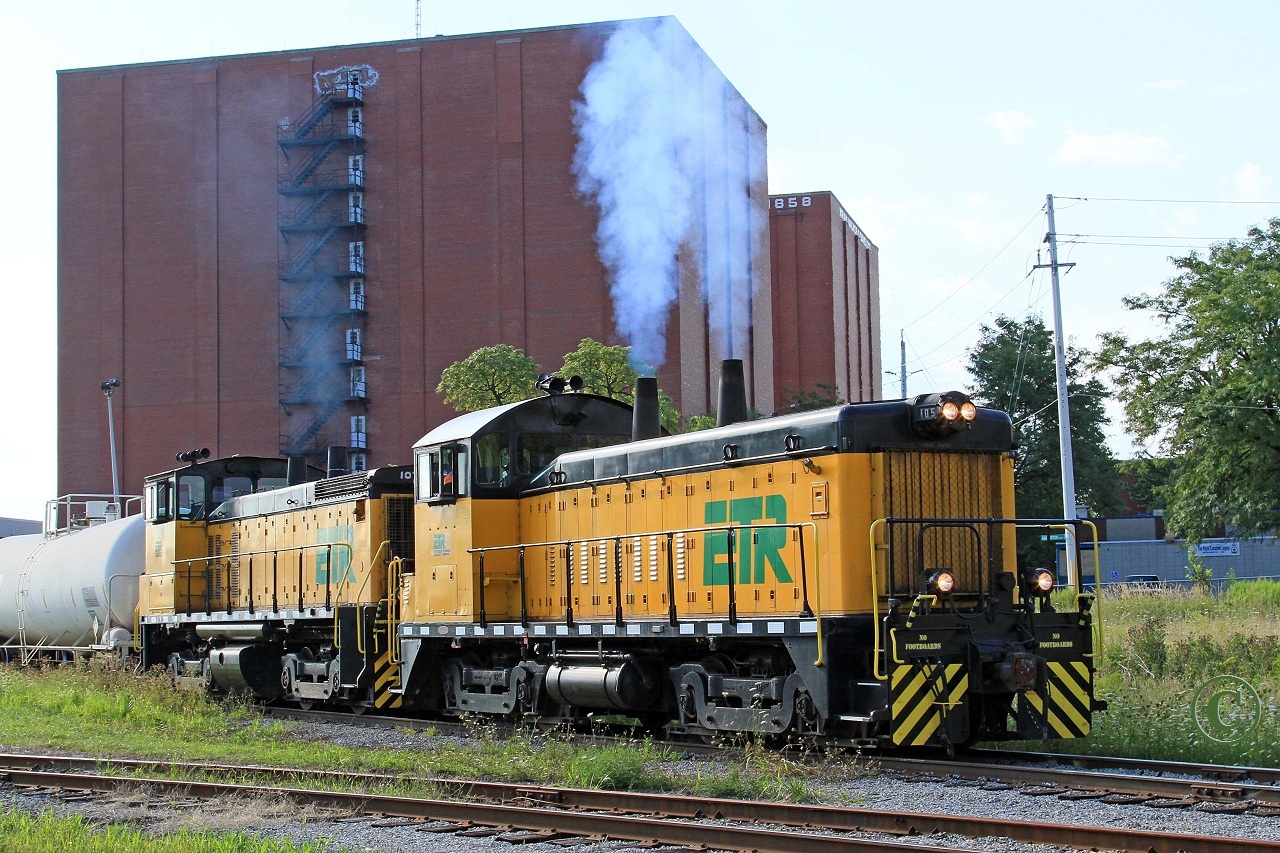 A job that was formerly done by CN, Essex Terminal 105 and 107 now switch out tank cars at Windsor's Hiram Walker plant.
