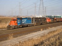 A blast from the past!  GTW 5936, IC 1030 and GTW 5933 ease Capreol-Toronto #596 up to Snider before entering MacMillan Yard.  GTW 5936 is the last SD40-2 to wear Grand Trunk blue and made for a nice surprise on a beautiful saturday in November.