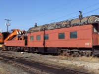 The HBRY wreck train is a classic consist made up of equipment directly handed down from the ex-CN Thunder Bay, ON auxilliary. Coach/boom idler HBRY 58116 is looking pretty tired and her back is starting to 'sway'. It won't be long before she 'meets her maker'.
