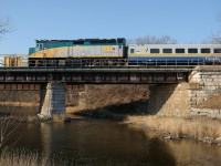 VIA 6416 pulling train #61 over bridge between Ile Claude and Ile Perrot.