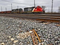 GTW 5937 along with IC 1021 are seen sorting cars at the east end of Belleville.
