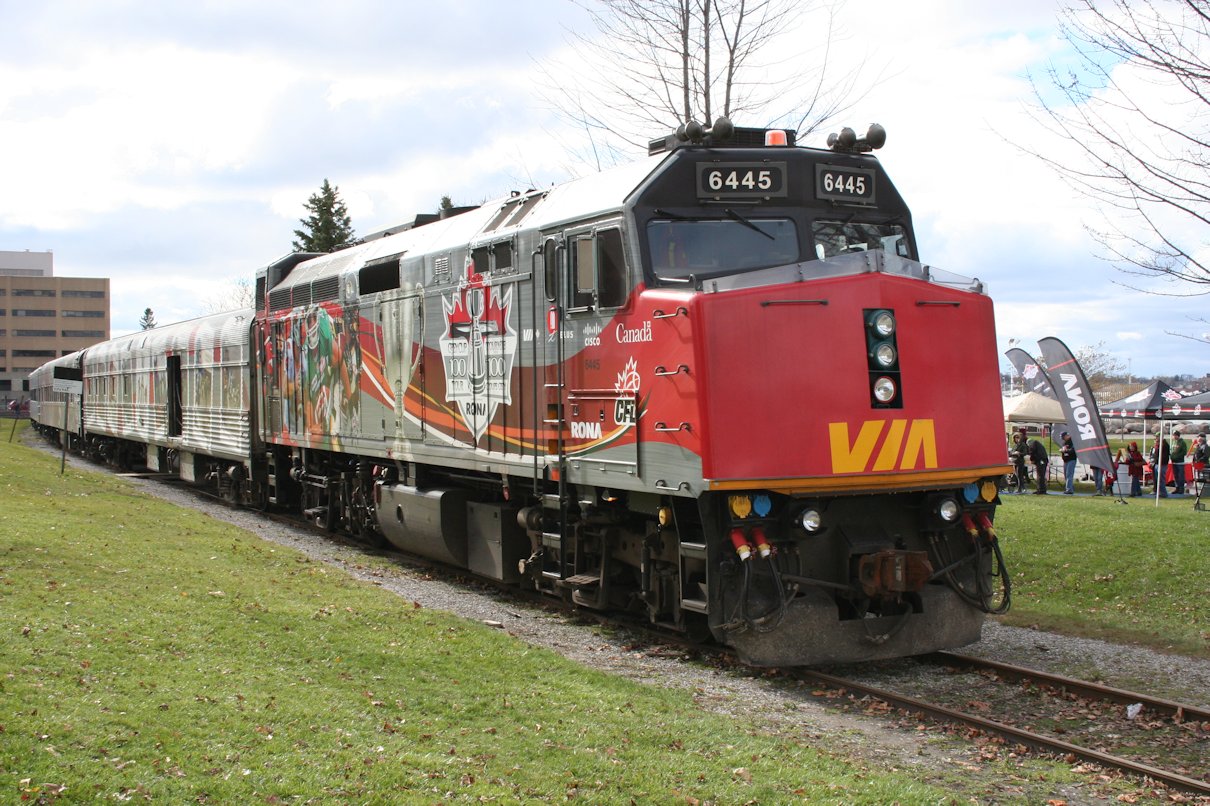 Overview:  The CFL Train on display on the Sarnia waterfront on the CN Point Edward spur which runs through Centennial Park. This is likely the first time since the early 1900s that any sort of passenger train has been on these tracks. Rare mileage indeed!