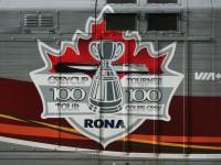 The Grey Cup Centennial Tour logo on VIA 6445.
