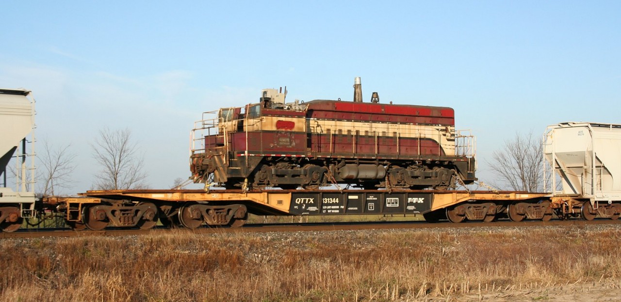 Ouch! An interesting surprise on today's CN 331 was this wrecked switcher from the Dofasco mill in Hamilton, ON. This engine is on the way to NRE in Silvis, IL for repair and rebuild.
