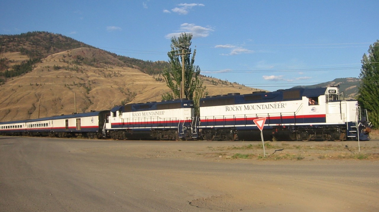 The Rocky Mountaineer finding a quiet spot to park for the night at the CN Kamloops Yard.
