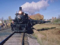 Stopping for inspection on the southbound leg of the Ontario Rail's 136, 1057 Thanksgiving run to Owen Sound from Toronto and back. Coal problems resulted in the train taking 11 hours to cover 38 miles until towed by diesel from Orangeville to Toronto !!