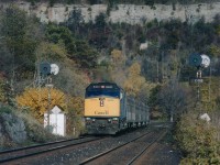 Late afternoon VIA #75 with 6401 westbound up the grade at mile 4.8 Dundas Sub.