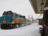 #73 Arriving at Brantford for it's station stop on a cold January afternoon