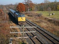 VIA 6427 with Toronto to Sarnia train 85 approaches the Franks Lane bridge at mile 5.8 on the CN's Strathroy Sub November 5, 2008.