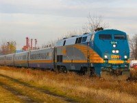 VIA Rail Canada train number 73 is seen rolling into Chatham with a typical P42dc number 904.