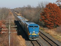 VIA 908 with Toronto to Windsor train 73 approaches the Franks Lane bridge at mile 6.70 on the CN's Strathroy Sub.