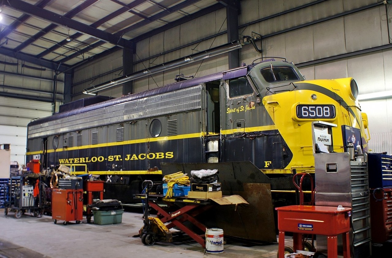 After standing out in the elements at the TMC in Toronto for 13 years, WSJR 6058 now is resting inside at the OSR shop in Salford Ontario. It still looks pretty good and I am sure one day will see it leading a train from Ingersoll into Woodstock Ont.OSR purchased the unit in order to allow West Coast Railways to raise funds to ship the other unit and last passenger car out west.