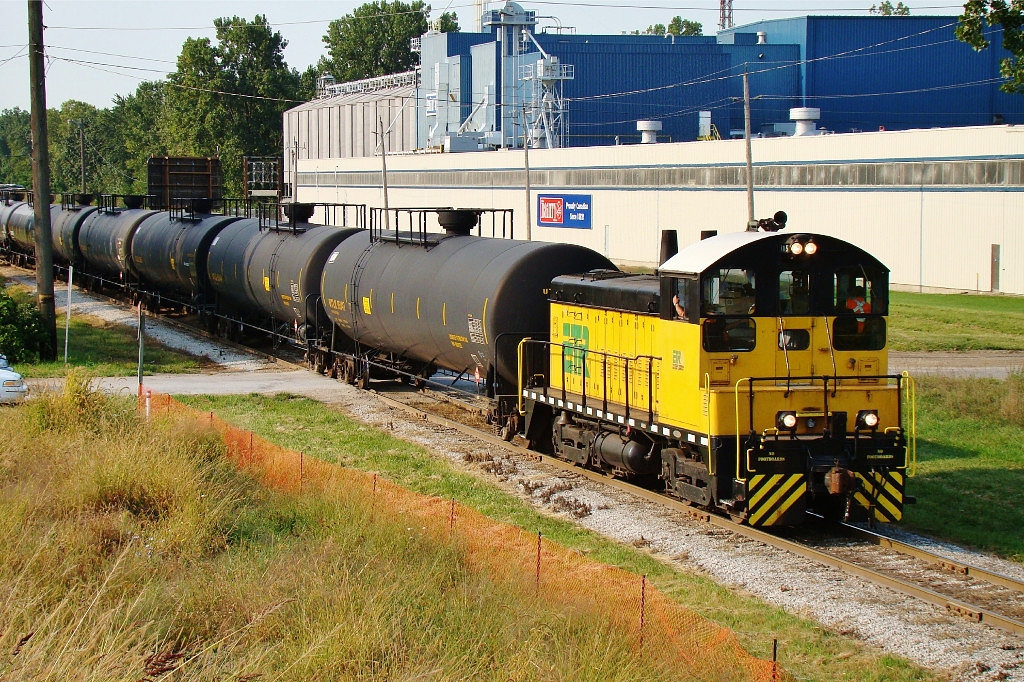 ETR 105 pushes nine tankers into Ojibway yard after picking them up from the BP Storage Facility just down the tracks.