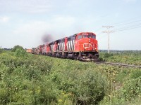 CN 310 accelerates after the curve through the village.