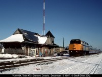 VIA #73, with F40PH-2 #6406, rolls past the old station @ Glencoe on December 17, 1997. As bad as this depot looks, I have to say they did an amazing job restoring it and making into a nice tourist attraction for the town.

See this photo for a comparison: <a href="http://www.railpictures.ca/?attachment_id=2734"> http://www.railpictures.ca/?attachment_id=2734 </a>


