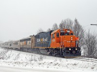 CN 450 and ON 697 meet in a snowfall in December of 2010.