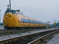 VIA CN #66 is Turbo equipped today.
<br>
<br>
1977: 335 miles, two scheduled stops, 4 hours 10 minutes downtown to downtown: average speed 80.3 m.p.h.   
<br> ( anyone have a timetable that shows a faster schedule ? ).
<br>
<br>
35 years after: will Turbo - Via CN #66 & #67 - ever be matched? Exceeded?
<br>
<br>
By 1980: Turbo was slowed to 4 hours 30 minutes with three scheduled stops.
<br>
<br>
By 1982: Turbo gone.
<br>
<br>
Turbo jets through Scarborough Junction on a 1977 summer day.
<br>
<br>
[ What's interesting: 1) that 80+ m.p.h. average speed is (primarily) on jointed rail ! ]
<br>
[ 2) ONCE, just once - due to freight derailment - on a Sunday evening, witnessed Turbo at CP Leaside on the Belleville sub ! (pix anyone?) ]
<br>
<br>
Kodachrome by S.Danko.
<br>
<br>
More Turbo:
<br>
<br>
   <a href="http://www.railpictures.ca/?attachment_id=6555"> approach Scarborough Jct </a> 
<br>
<br>
   <a href="http://www.railpictures.ca/?attachment_id=2054"> near Guildwood </a> 
<br>
<br>
   <a href="http://www.railpictures.ca/?attachment_id=1825"> at Cherry Street TTR tower </a> 
<br>
<br>
sdfourty.
