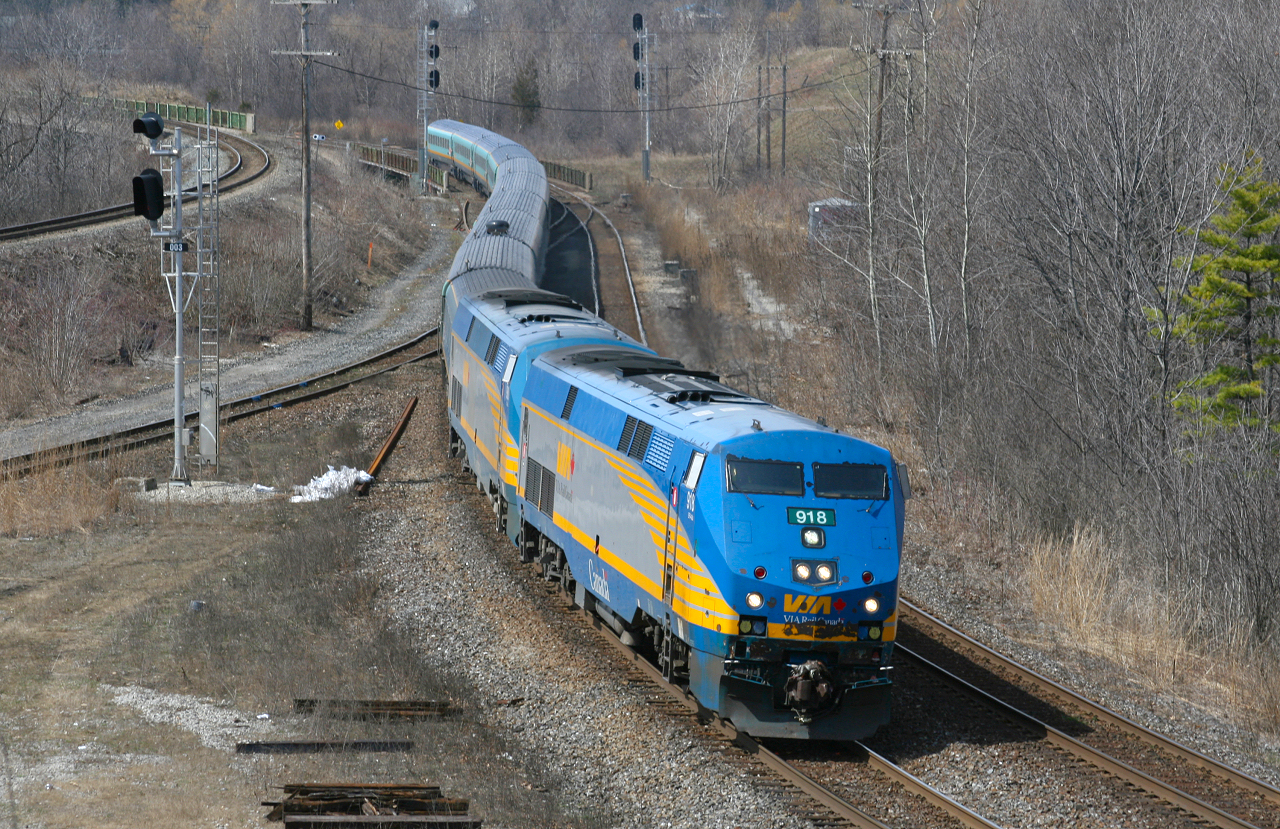Montreal to Toronto train 53's equipment gets going after going around the wye at Bayview.  Normally they would back down the cowpath, however today they switched things up a bit, enabling this shot.