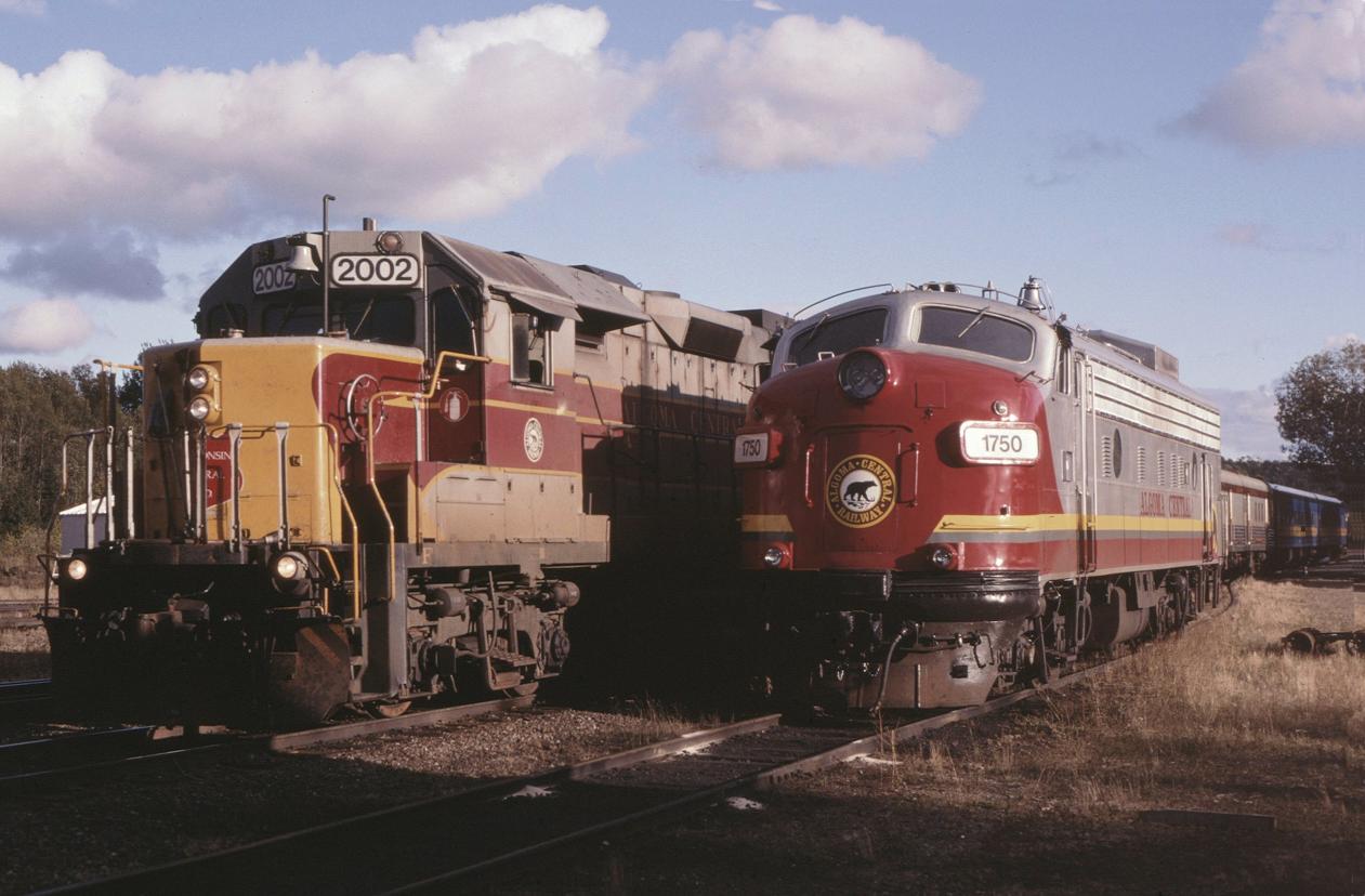 ACR 1750 was taken off the north bound because of problems and the WC(ex-ACR)2002 was the replacment power for #1, at Hawk Jct, Ontario 09/23/1995