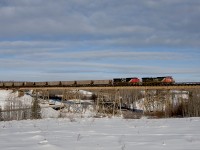 Empty Powder River coal train crosses the Magnolia Trestle