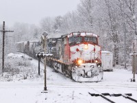 <b>Winter Wonderland: </b>CN train 301 has been battling the elements since early this morning and it shows, especially on the lead unit.