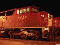 CP 9022 South with the Toronto crew on board for the last leg of the journey down to Vaughan with 104 platforms of 104's freight, and eventually into Toronto with light power. CP 221 sits staged beside them in track 2 with a pair of 9100's. 