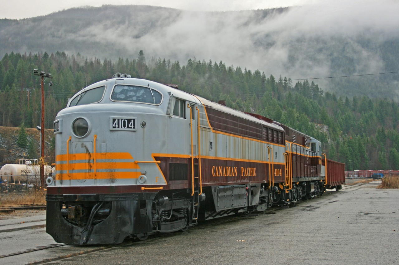 Canadian Pacific C-Liner 4104 returns to Nelson, B.C., where ite will be on display at the old station which is under repairs along with H16-66 7009.